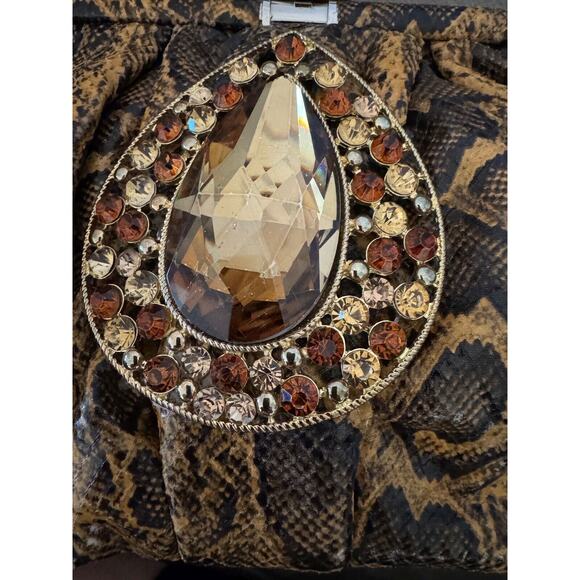 IRIS LANE ANIMAL PRINT LEATHER EMBELLISHED CLUTCH - Picture 4 of 6